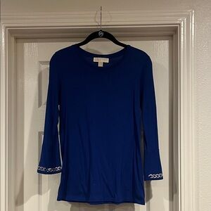 Michael Kors Royal Blue Long Sleeve Top with Chain Cuff Detail